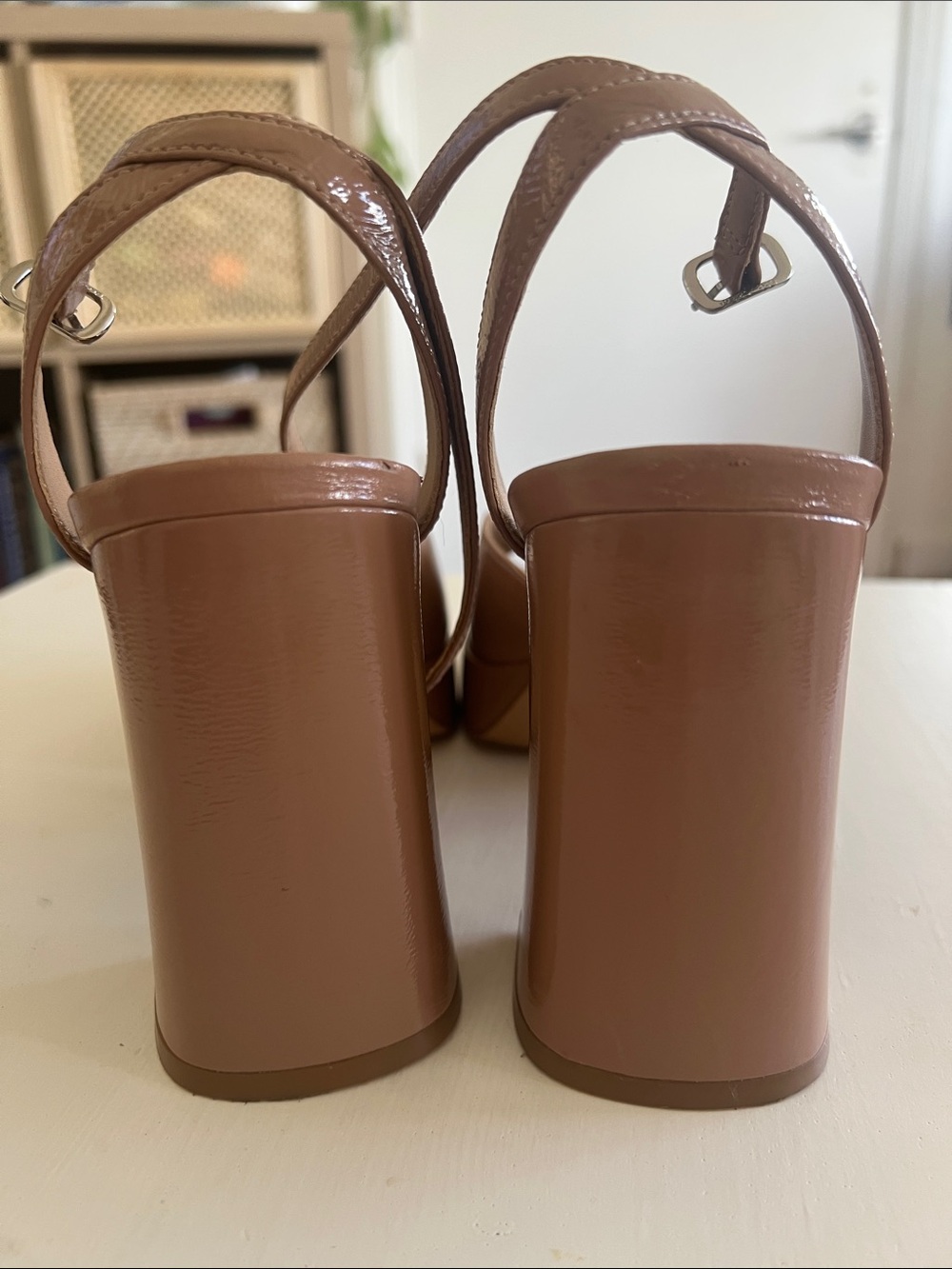 Jeffrey Campbell Nude Patent Slingback Block Heel Sandals - Picture 3 of 4